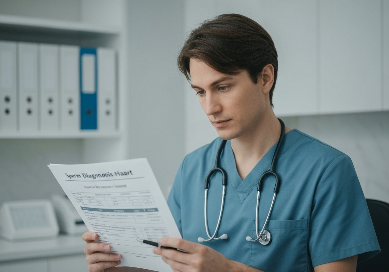 clinician reviewing guidelines after the sperm washing done by androwash