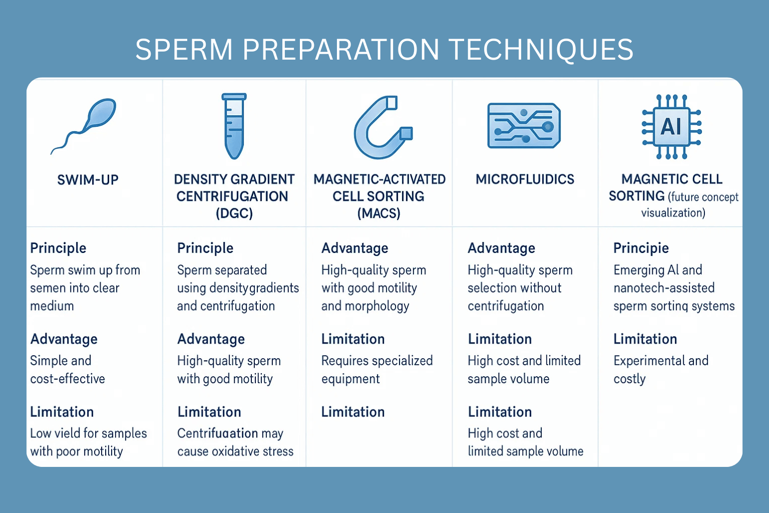 sperm prep techniques table